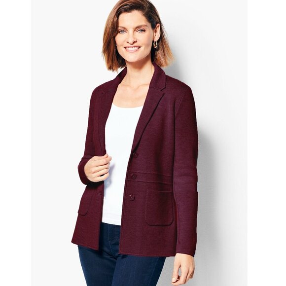 Talbots - Pure Merino Wool Sweater Blazer Jacket Burgundy extra large XL - Picture 2 of 11